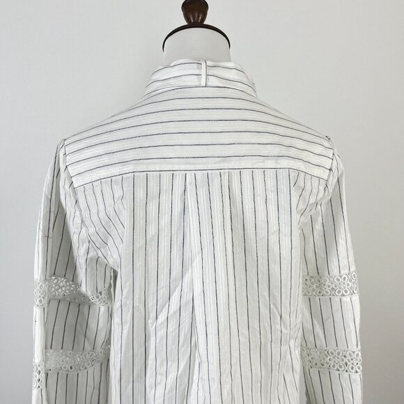 NWOT SEE BY CHLOÉ Embroidery Floral Tie-Neck Stripe Blouse Sz 40/8 Long Sleeves - Picture 6 of 13